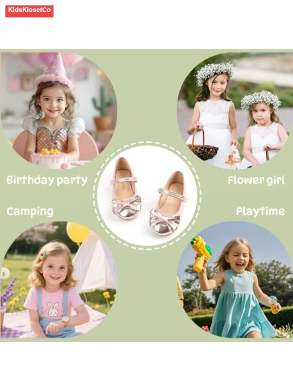 Toddler Girls Mary Jane Ballet Flats with Bow Hook & Loop Closure Dress Shoes